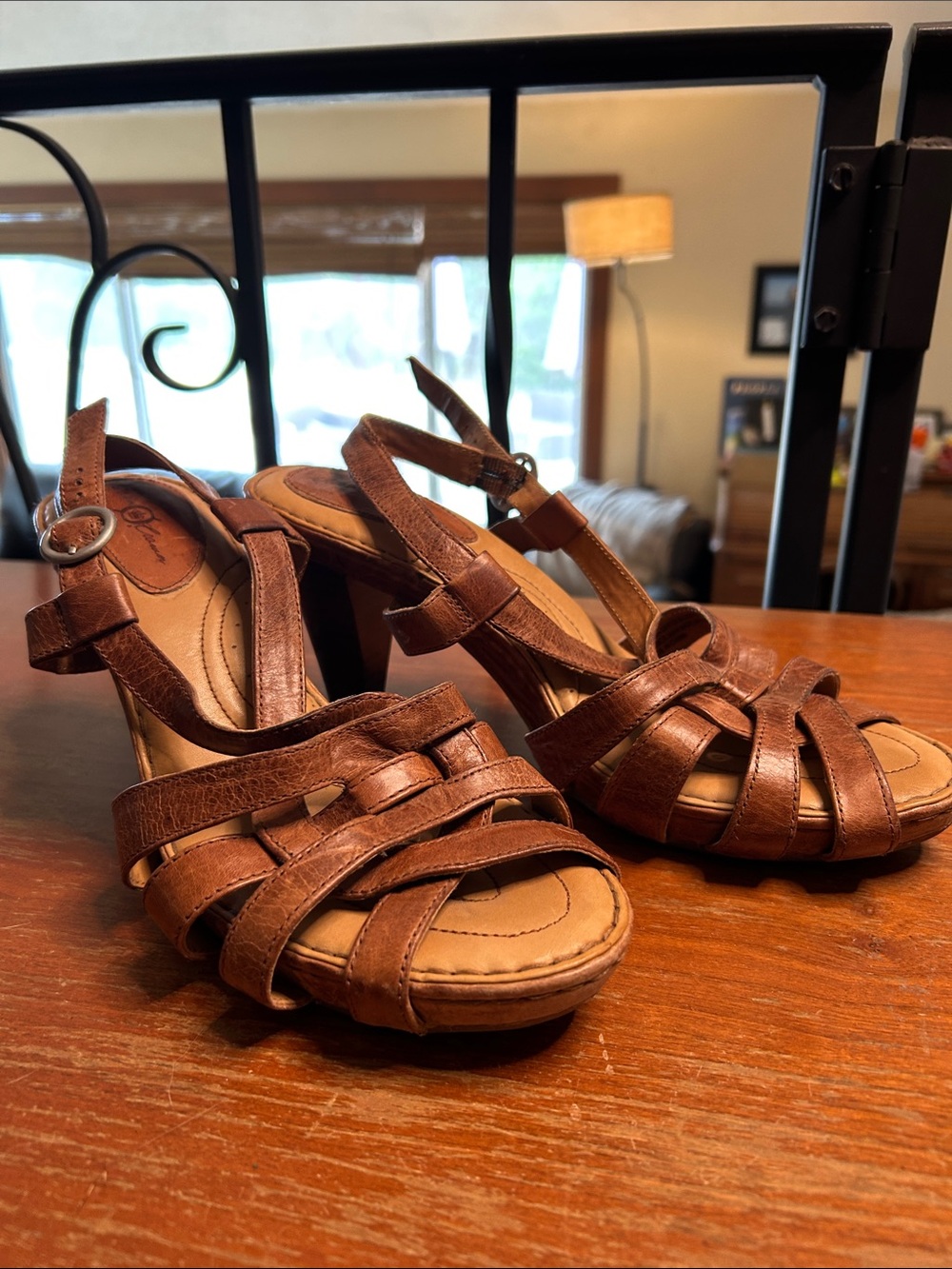 Born Cognac Brown Leather Strappy Heeled Sandals